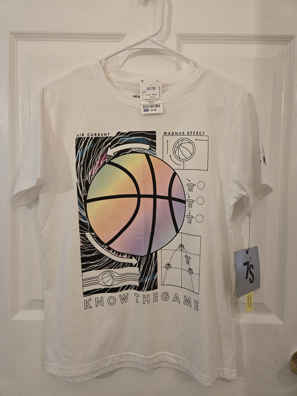 Know The Game Boys' Short Sleeve Graphic Tee - White with Rainbow Basketball